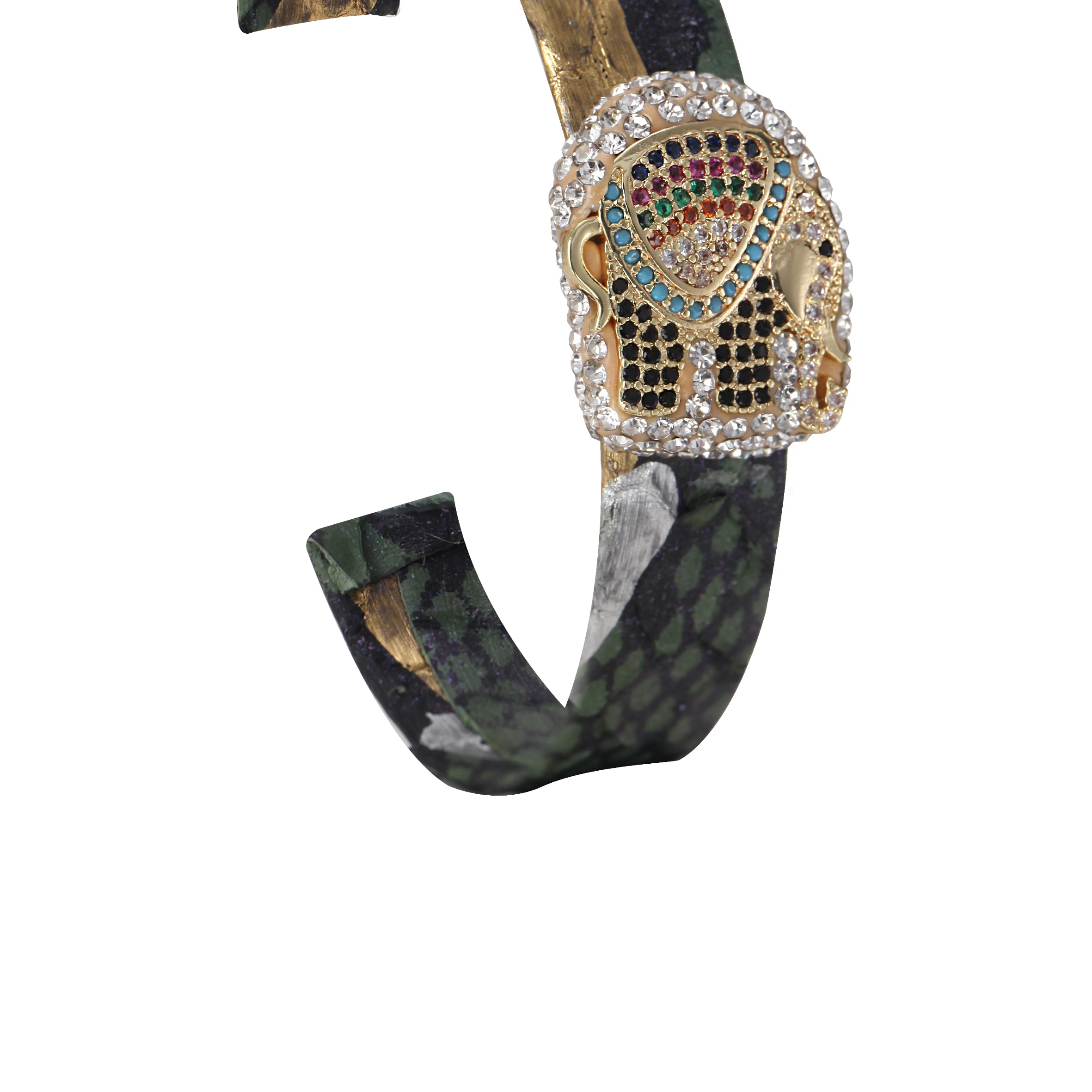 Elephant Zircon Leather Cuff Bracelets B2422