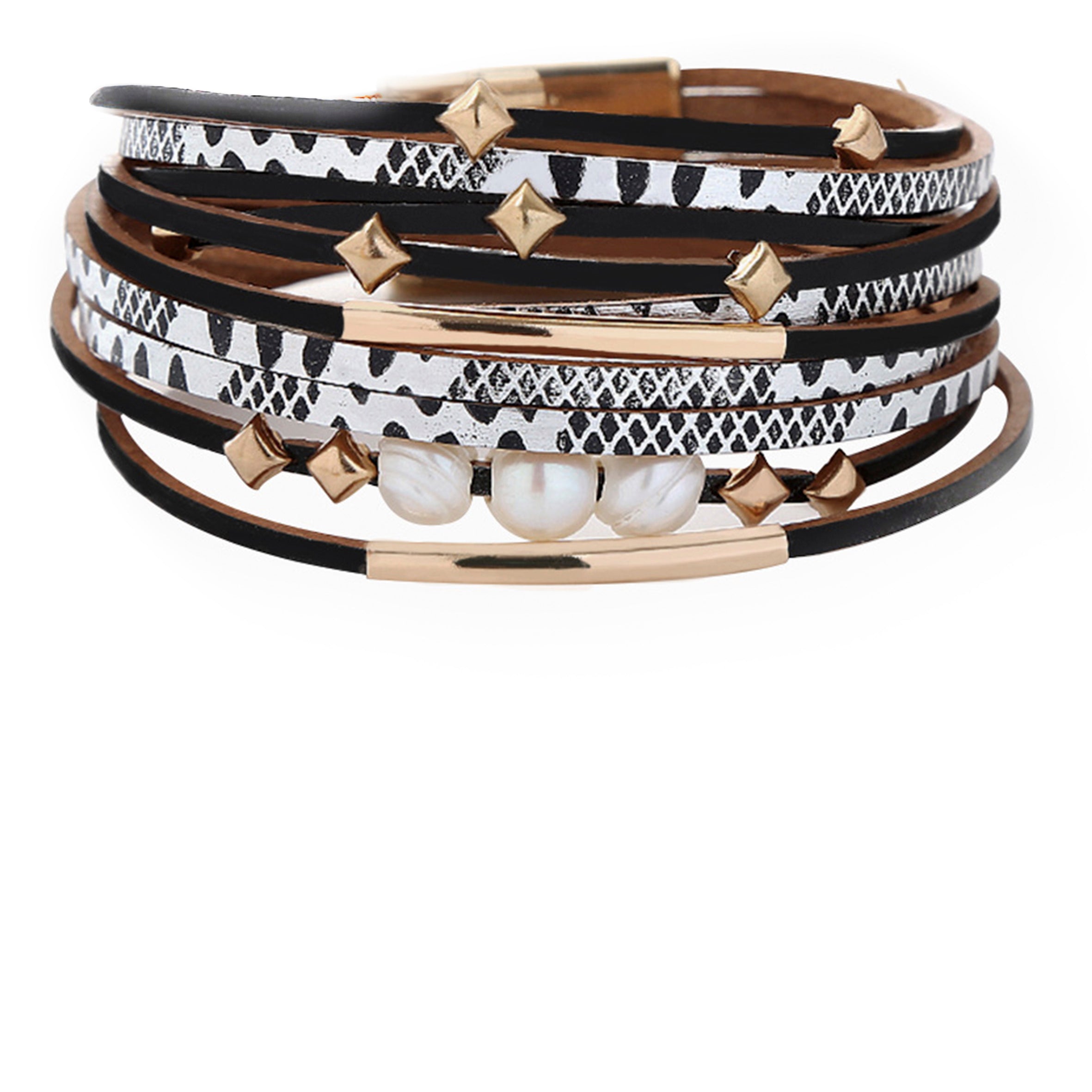 Pearl Pu Leather Magnetic Bracelets B2697