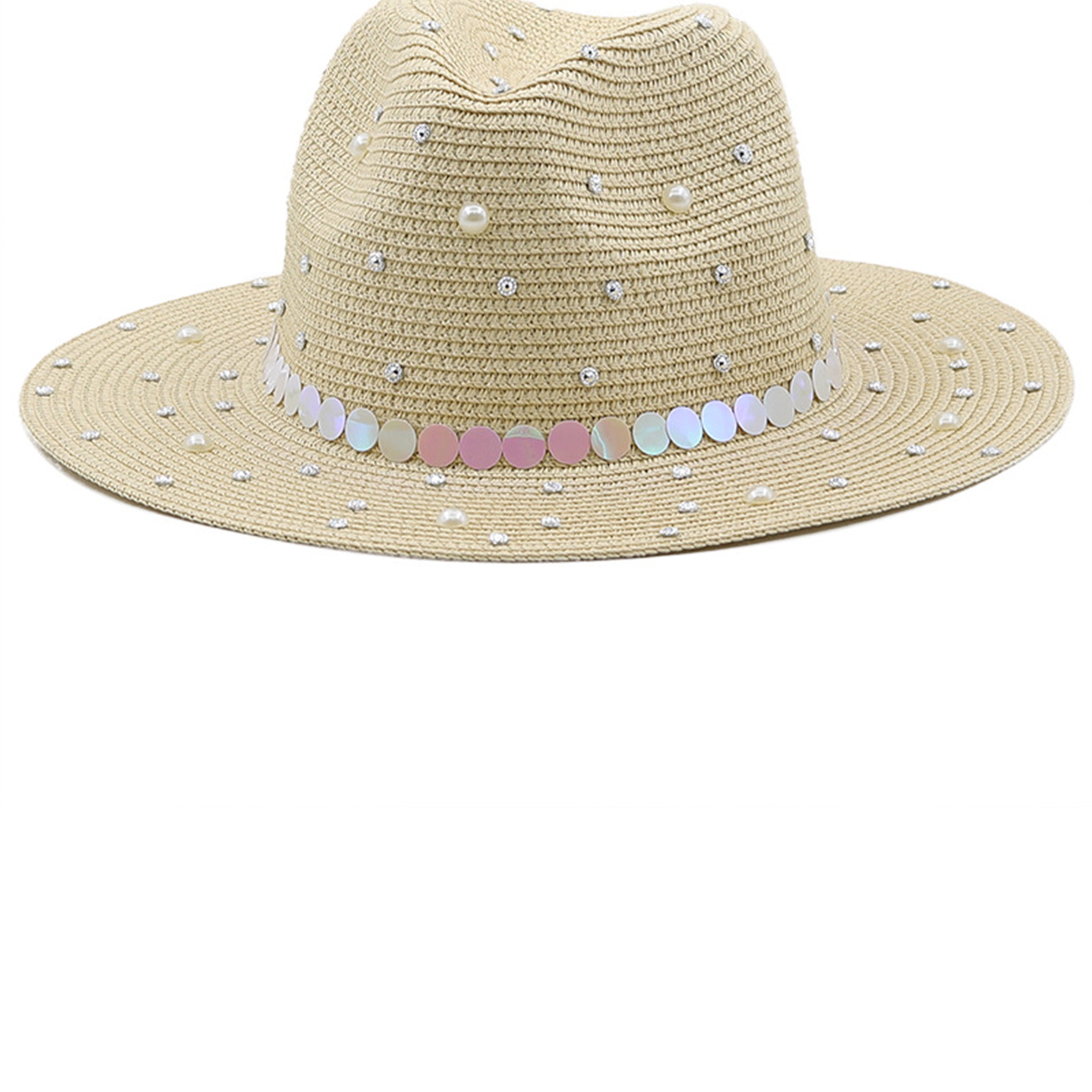 Pearl Rhinestone Straw Hat C0608