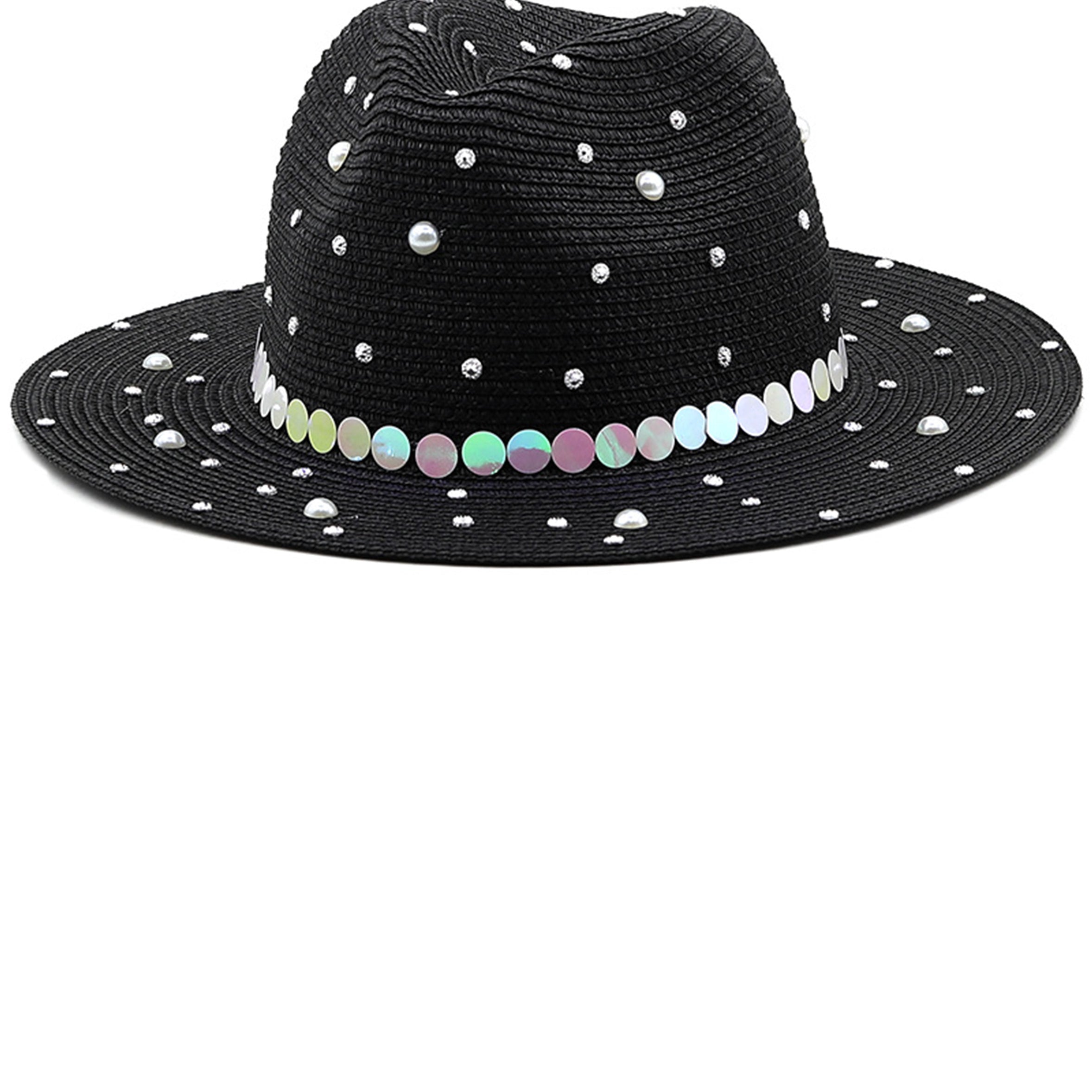Pearl Rhinestone Straw Hat C0608