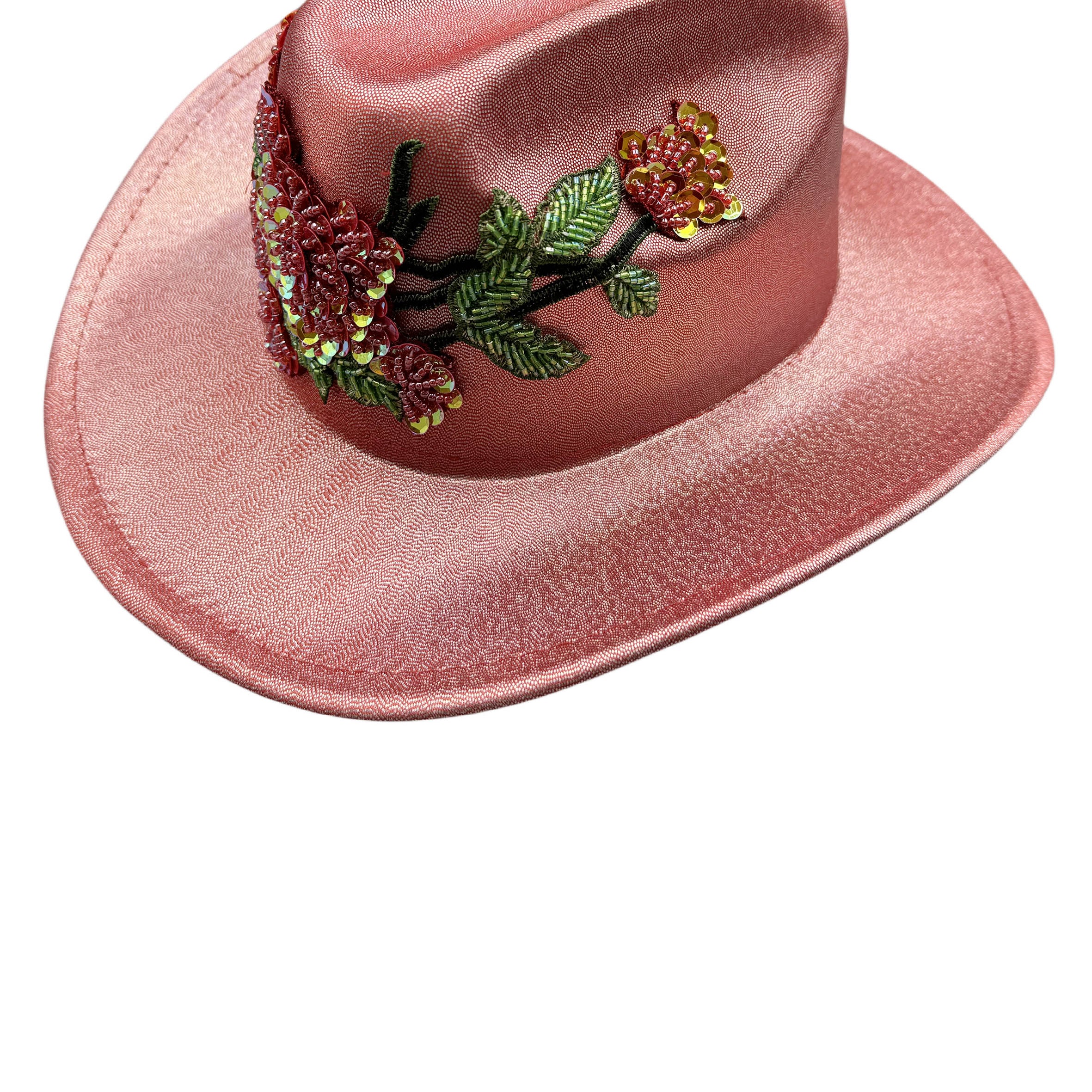 Floral Sequin PU Leather Fedoras Hat C0734