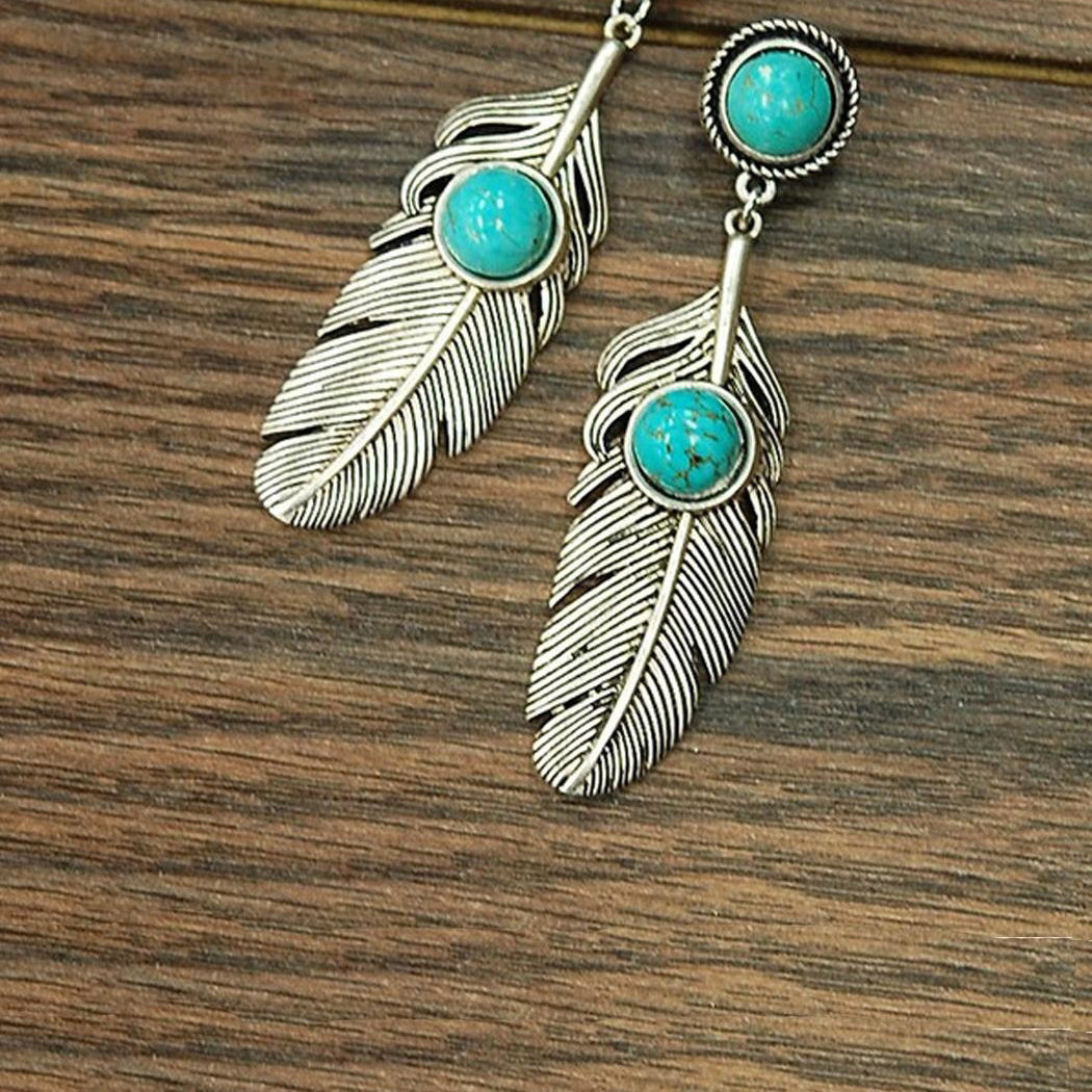 Feather Turquoise Alloy Earrings E5590
