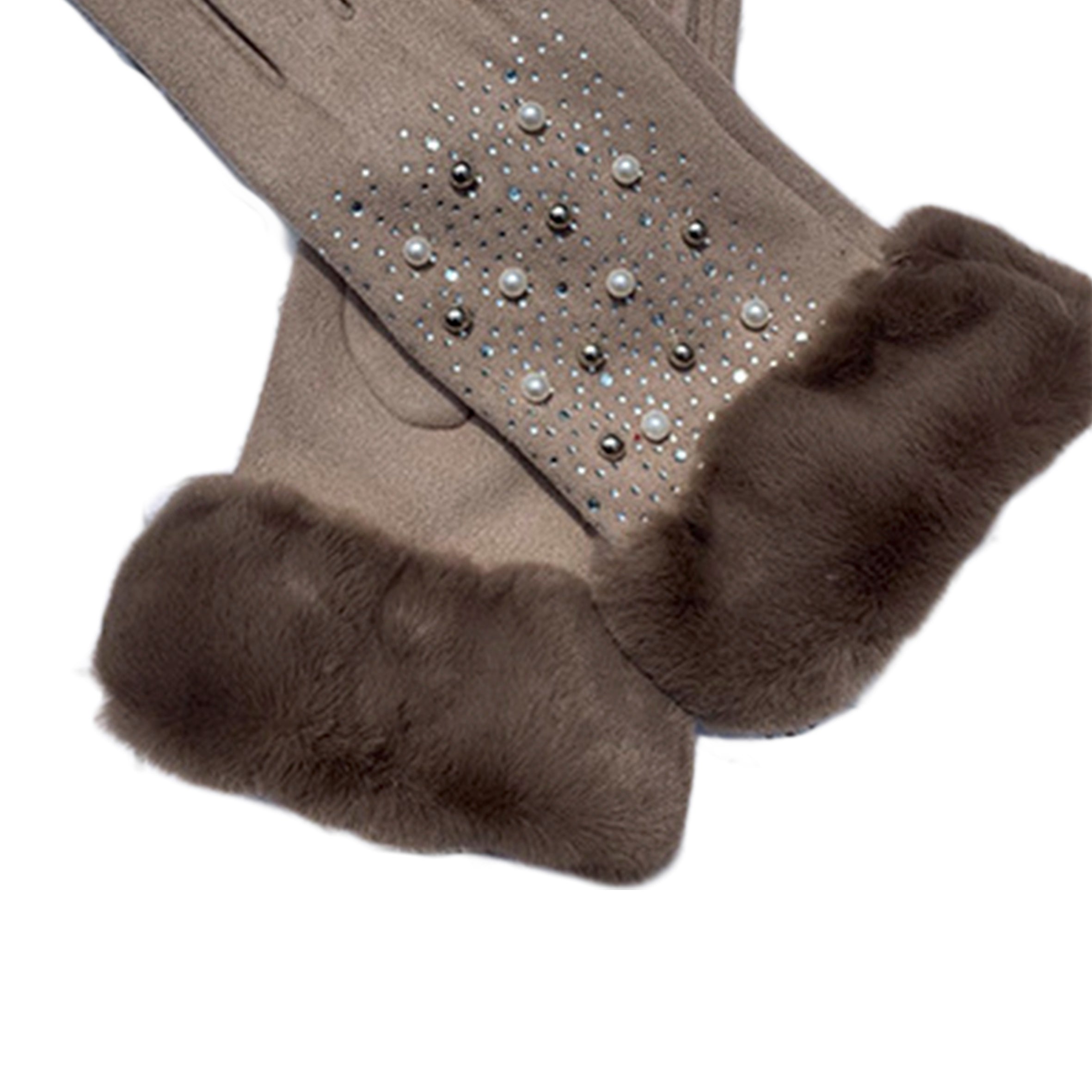 Pearl Rhinestone Suede Gloves GL0010