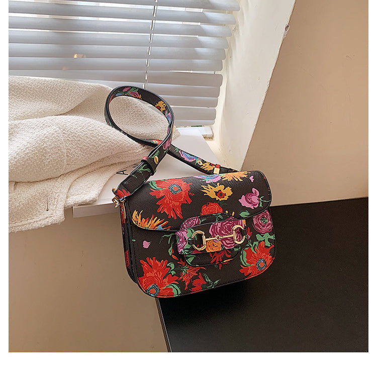 Floral Pattern Leather Saddle Bag HB1679