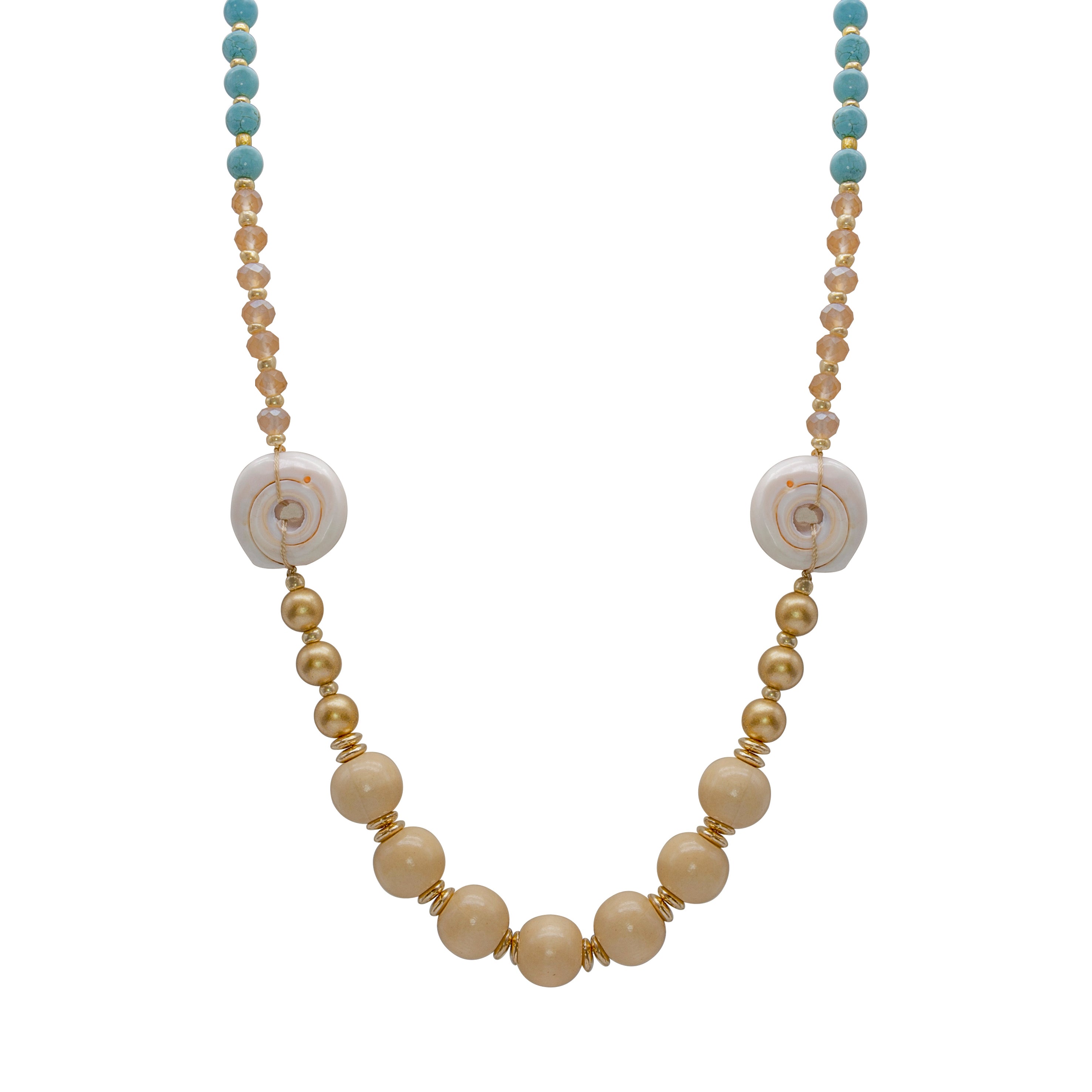 Wooden Bead Shell Natural Stone Necklace N3338