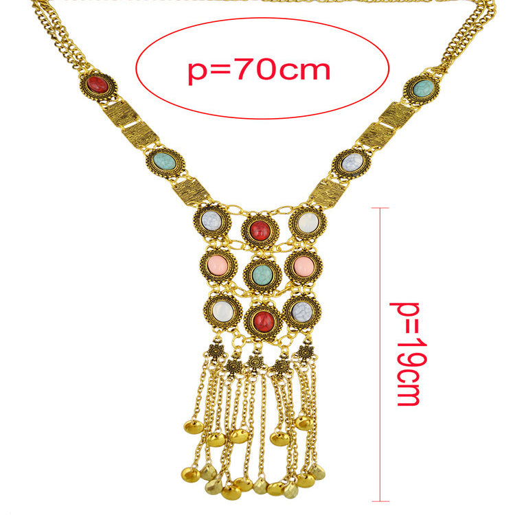 Turquoise Tassel Alloy Necklaces N3688
