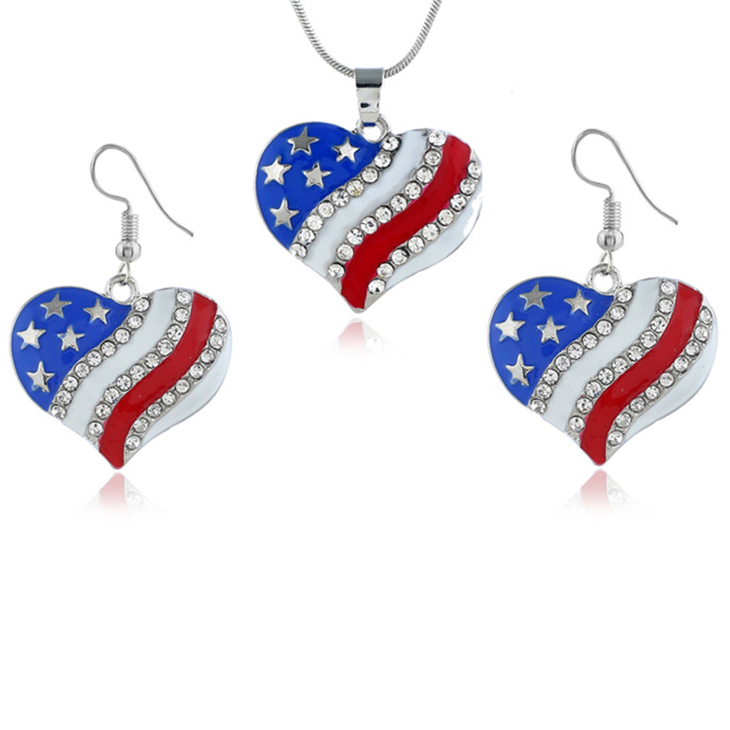 Heart American Flag Necklace Set N4015-SET