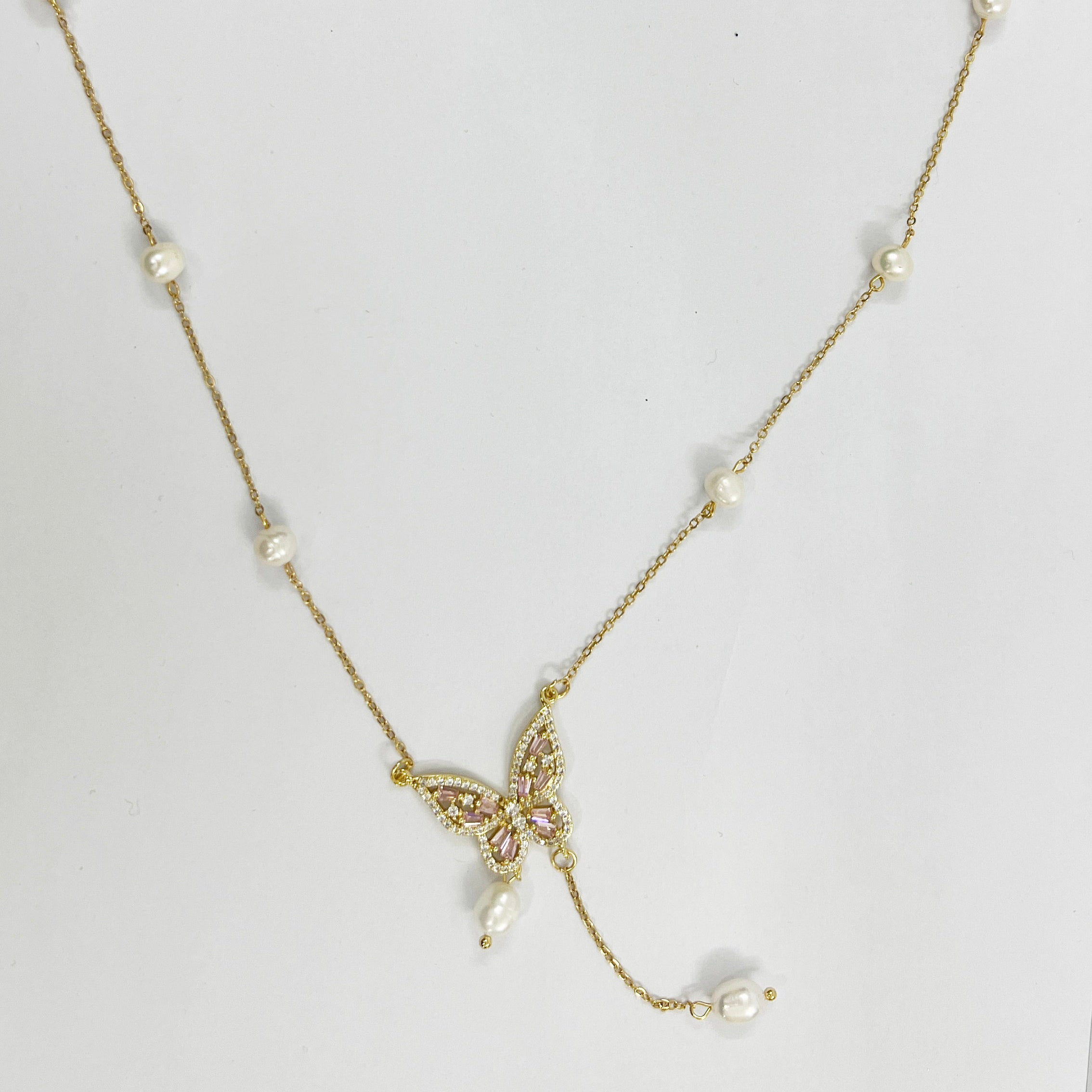 Butterfly Cubic Zirconia Pearl Necklace N4848
