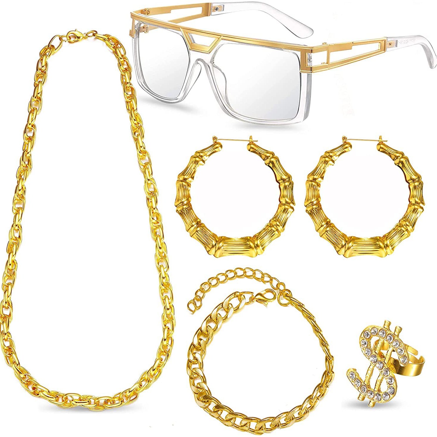 Dollar Necklace Earrings Glasses Rings Bracelet Set N5045