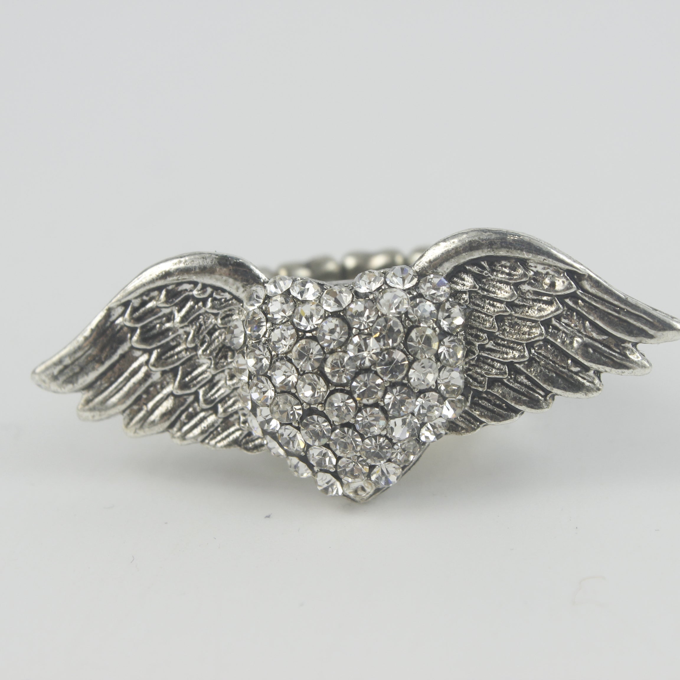 Rhinestone Accent Wings Heart Ring R1050