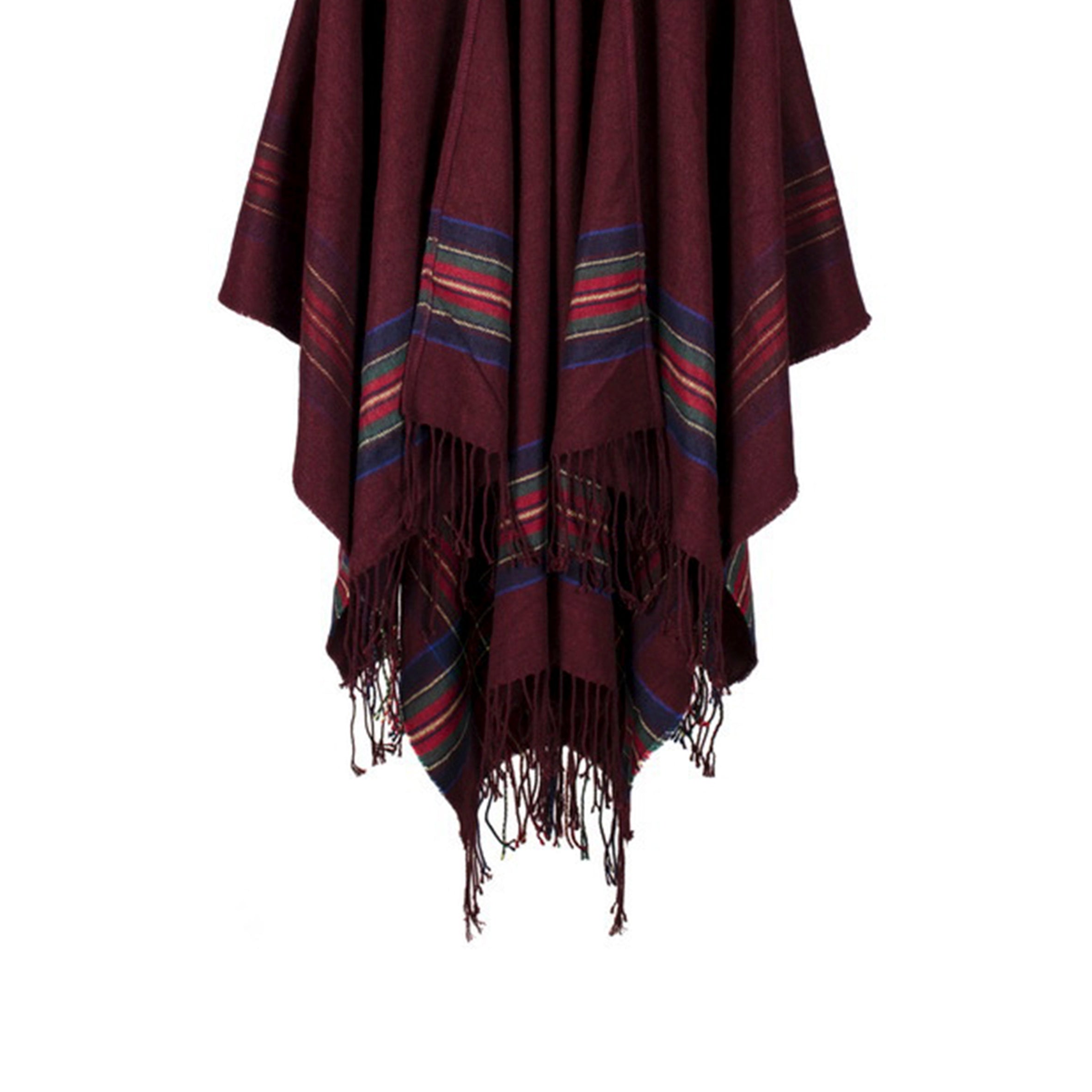 Striped Printed Cashmere Hooded Shawl S0193