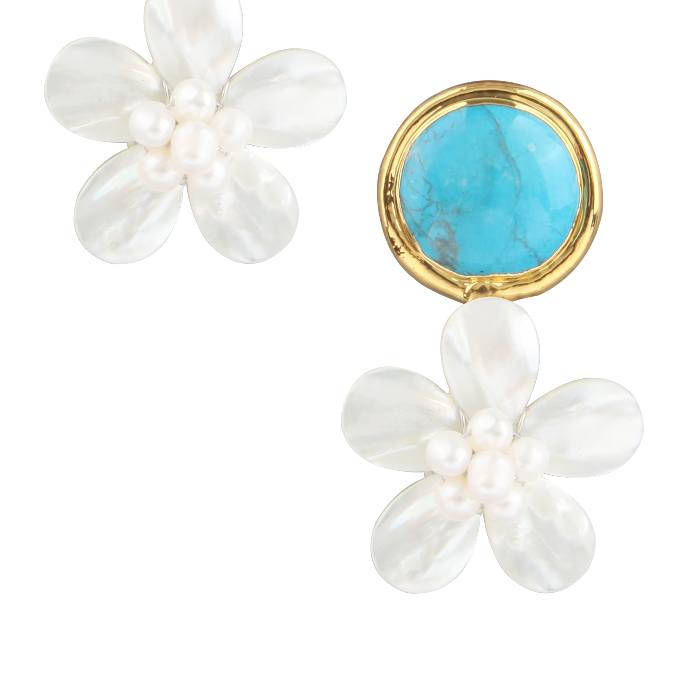 Turquoise Pearl Flower Dangle Earrings E2890