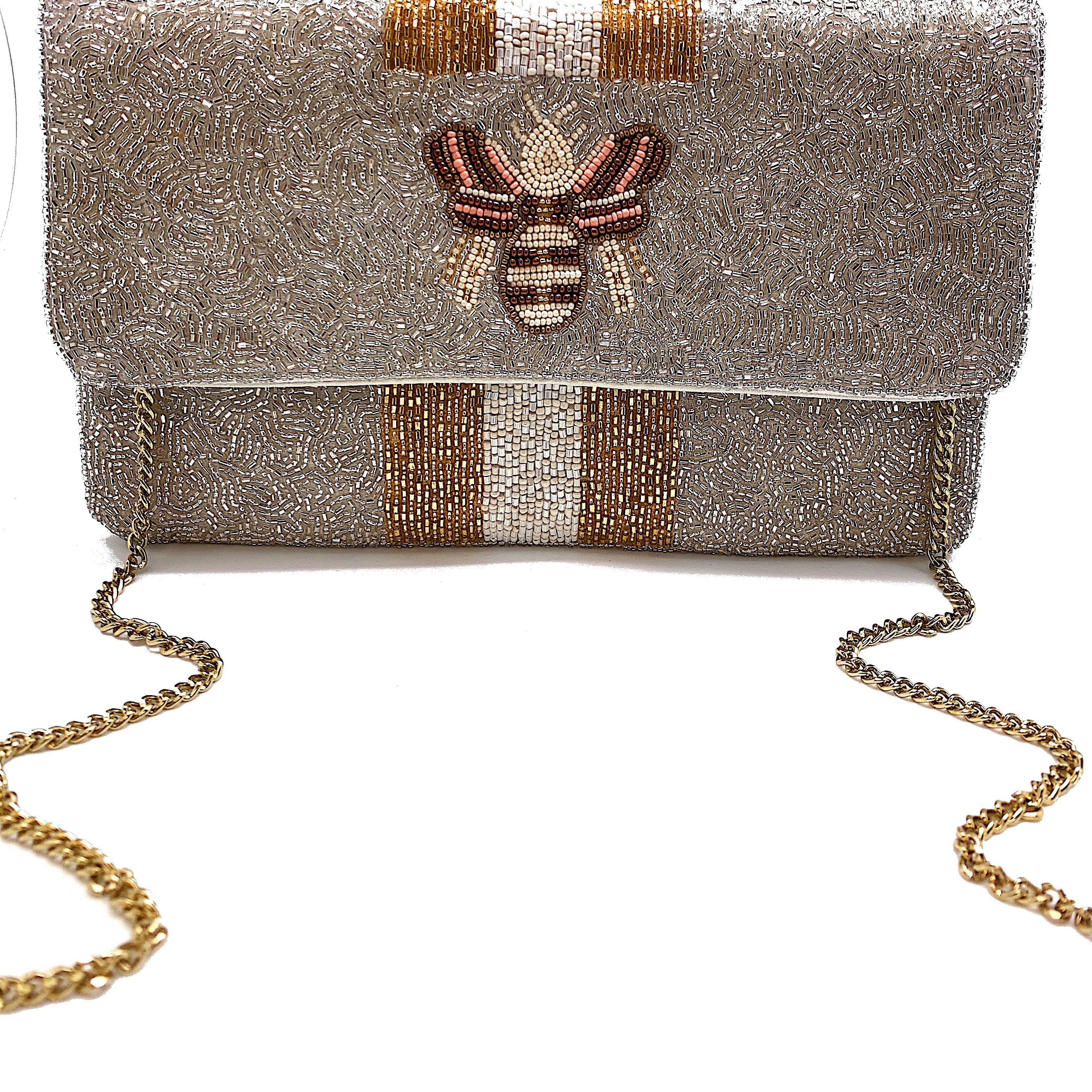 BEE-You Striped Beaded Clutch
