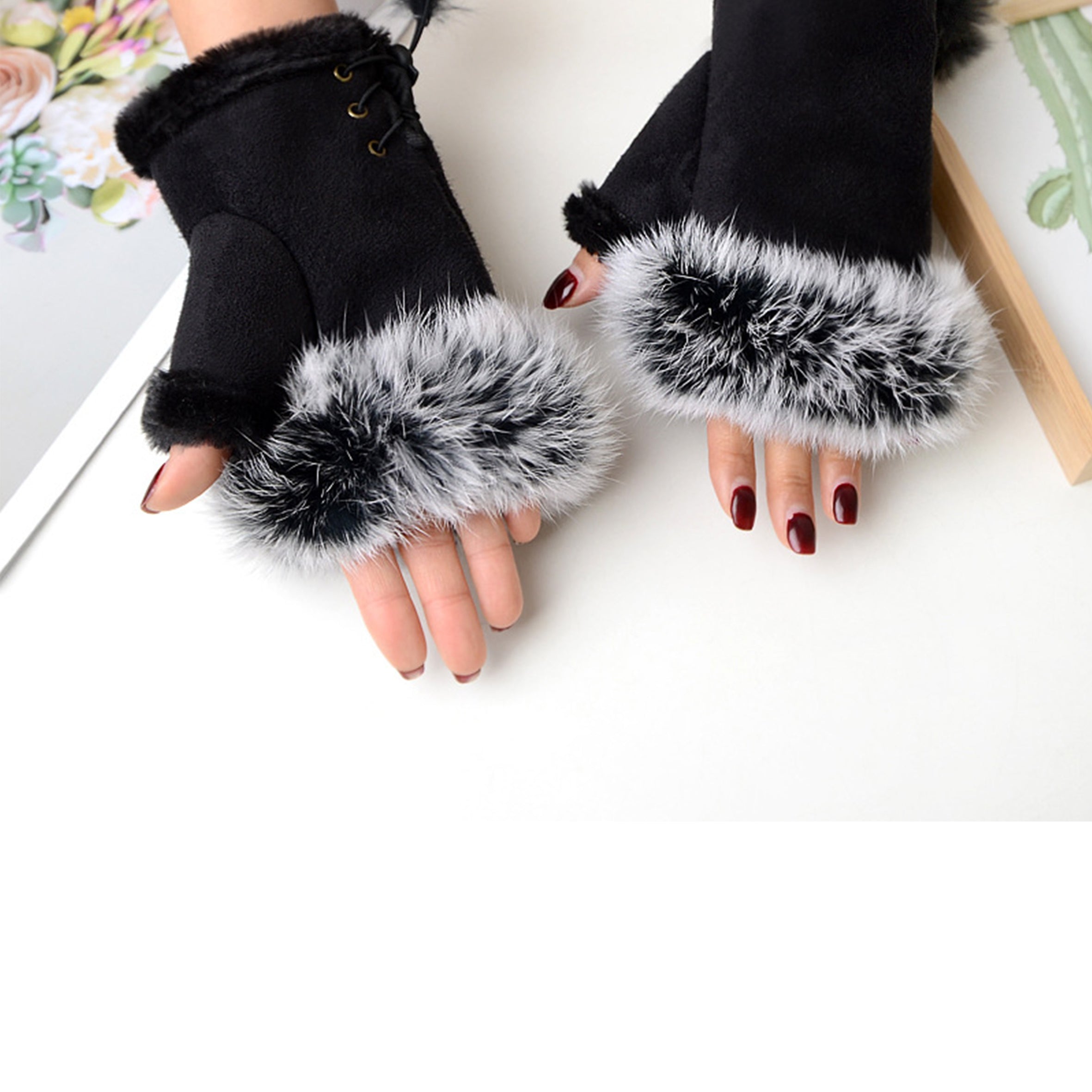 Suede Fur Half Finger Gloves GL0044