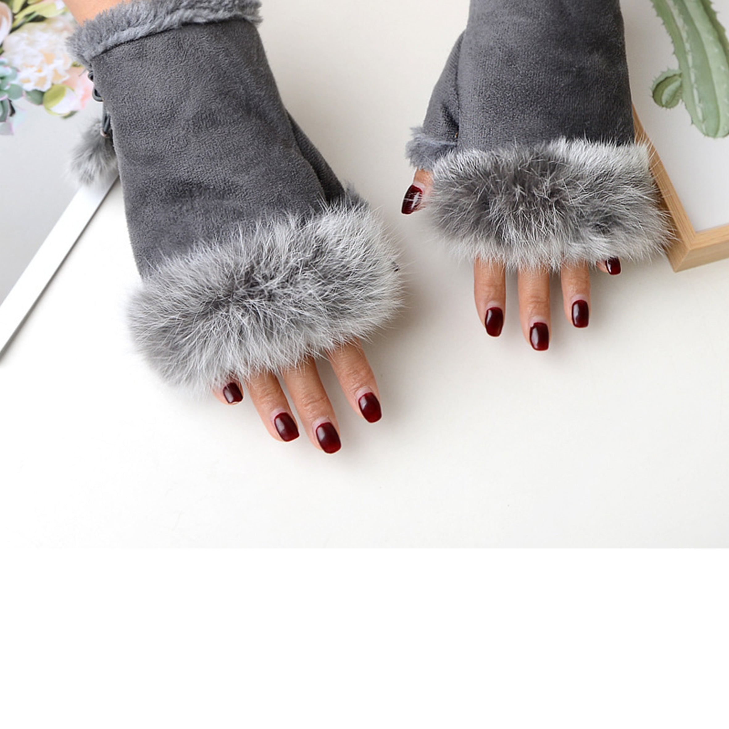 Suede Fur Half Finger Gloves GL0044