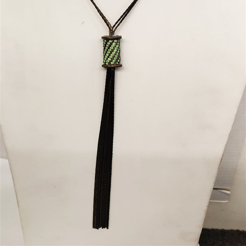 Crystal Leather Tassel Necklace N2216