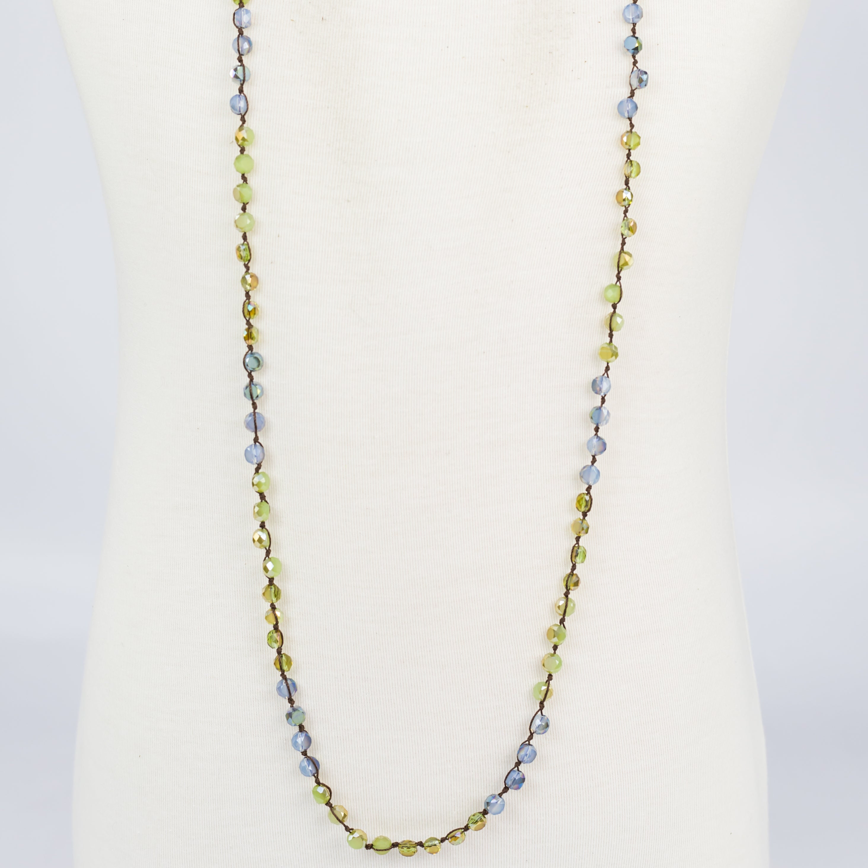 Simple Knotted Crystal Beads Long Necklace N2358