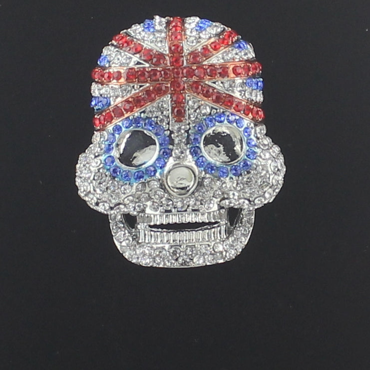 Crystal Accent Union Jack Skull Brooch PA3138