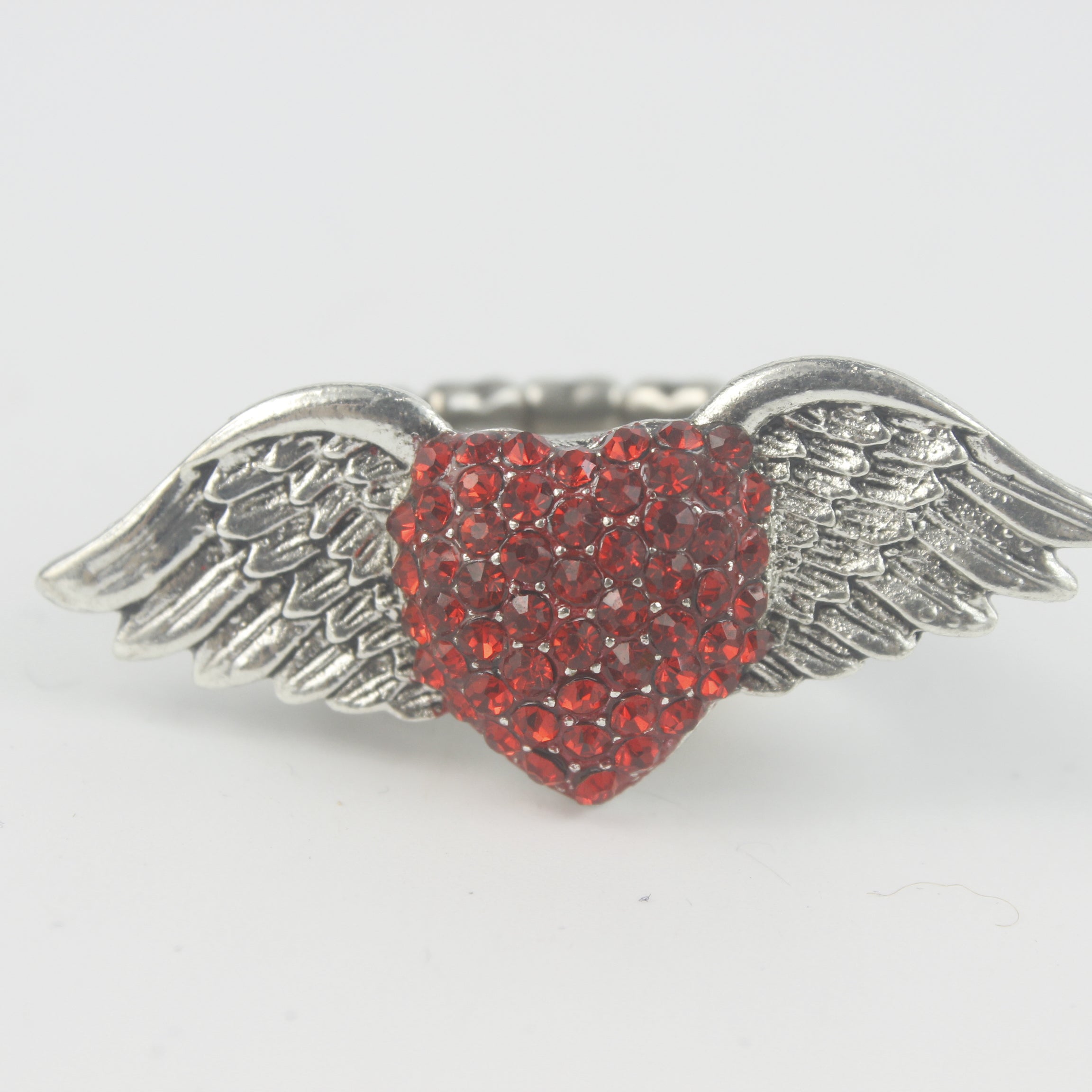 Rhinestone Accent Wings Heart Ring R1050